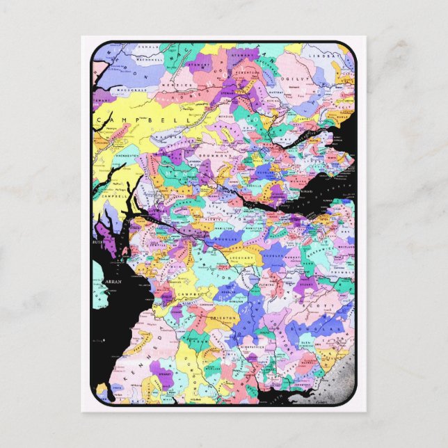 Cartão Postal Foto escocesa dos clãs do mapa de Scotland (Frente)