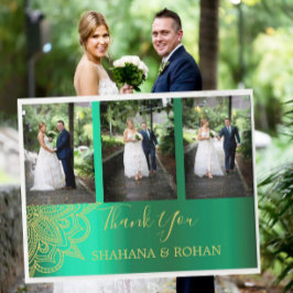 Cartão Postal Foto: Estilo Indiano Casamento Dourado Verde Obrig