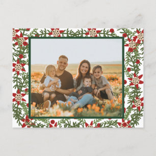 Cartão Postal Foto Família Vermelha Verde Floral Natal