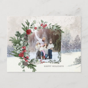 Cartão Postal Foto floral de inverno com cena de neve brilhante