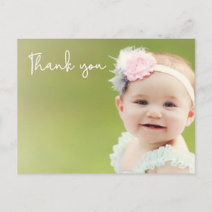 Cartão Postal Foto Fofa de Bebê Menina de 1º Aniversário Obrigad