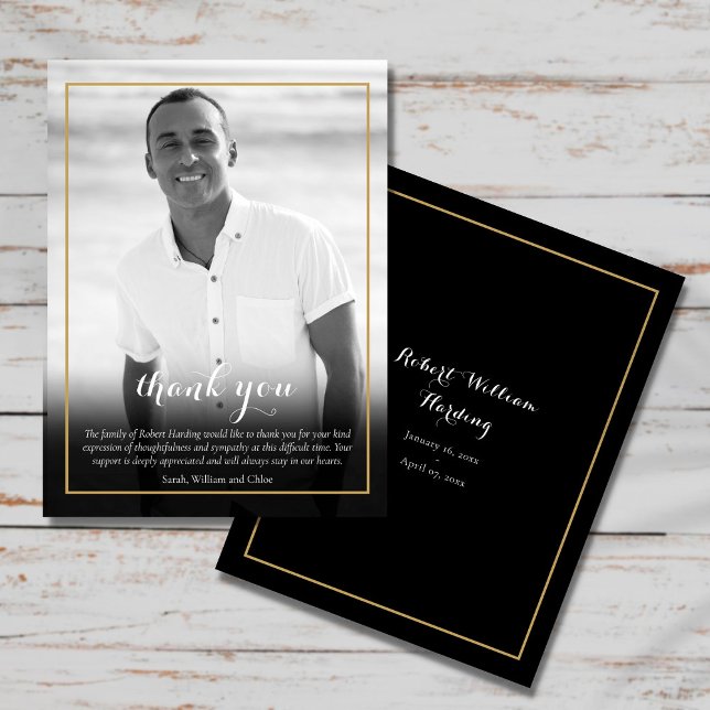 Cartão Postal Foto Funeral Preto e Branco Elegante Obrigado (Criador carregado)