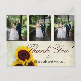 Cartão Postal Foto Girassol Rústico Agradecimento de Casamento E