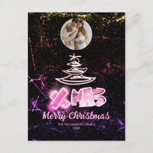 Cartão Postal Foto Holográfica rosa e ouro do brilho do Natal