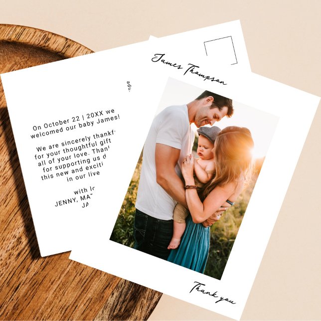 Cartão Postal Foto manuscrita moderna para bebê Obrigado (Criador carregado)
