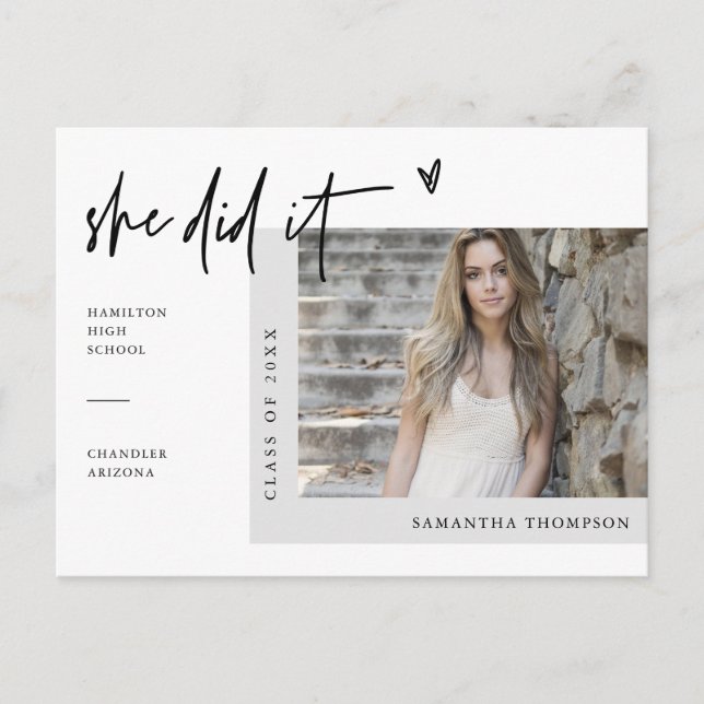 Cartão Postal Foto Mínima Que Ela Fez O Anúncio De Graduação (Frente)