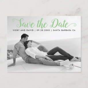 Cartão Postal foto moderna de casamento em verde para Save the D