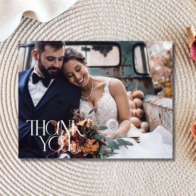 Cartão Postal Foto Moderna Elegante - Obrigado (Elegant Modern Photo Wedding Thank You Postcard)