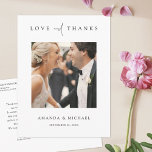 Cartão Postal Foto Moderna Elegante Obrigado Casamento<br><div class="desc">Este simples obrigado de casamento de fotos personalizadas e chicas que você faz com o cartão postal modelo apresenta um design moderno, elegante e minimalista. A frente apresenta sua foto favorita, seus nomes e uma mensagem 'AMOR e OBRIGADOS veiculados com uma combinação impressionante de duas fontes distintas, com 'e' em...</div>