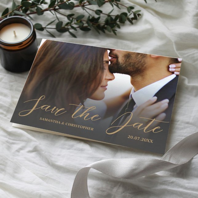 Cartão Postal Foto Moderna Preto e Dourado Salve o Casamento de  (Criador carregado)