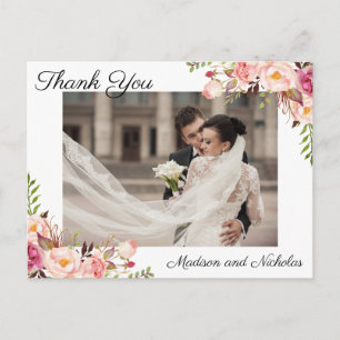 Cartão Postal Foto: Obrigado Cartões-postais com Flores Rosa Rus