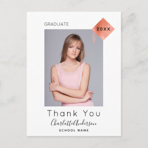 Cartão Postal Foto: obrigado de graduação moderna de ouro rosa