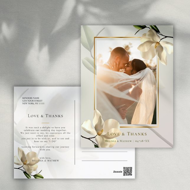 Cartão Postal Foto Oriental White Magnolia Obrigado Cartão-posta (Photo Oriental White Magnolia Thank You Postcard)