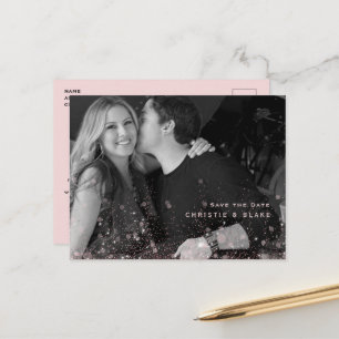 Cartão Postal Foto P&B Casamento Glam Rosa Salvar Data Código QR