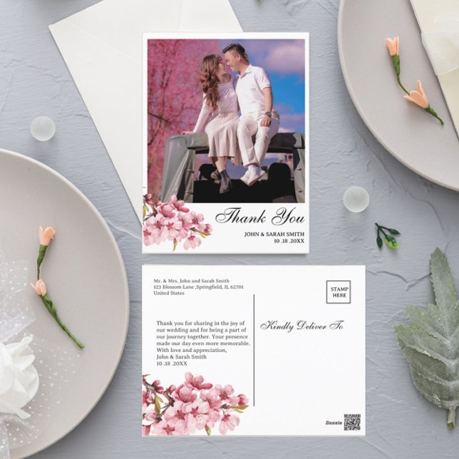 Cartão Postal Foto personalizada Casamento de Flor de Cereja Ros (Criador carregado)