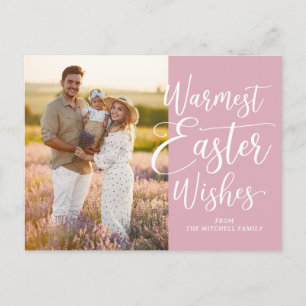 Cartão Postal Foto Personalizada da Família Feliz Páscoa Rosa Be
