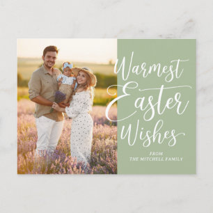 Cartão Postal Foto Personalizada da Família Feliz Páscoa Verde S