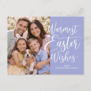 Cartão Postal Foto Personalizada da Família Feliz Páscoa Violeta