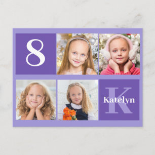 Cartão Postal Foto Personalizada de Aniversário Roxo Bonito para