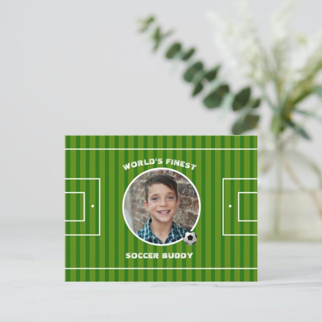Cartão Postal Foto personalizada de campo do futebol verde moder (Em pé/Frente)