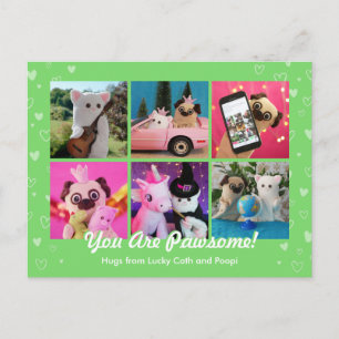 Cartão Postal Foto Personalizada de Corações Na moda Verde