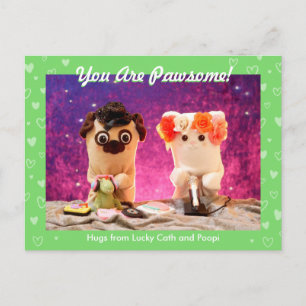 Cartão Postal Foto Personalizada de Corações Na moda Verde