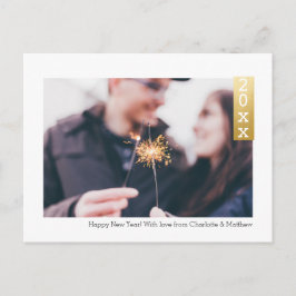 Cartão Postal Foto Personalizada de Feliz ano novo Simples Faux