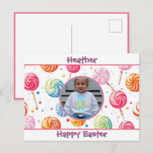 Cartão Postal Foto Personalizada de Lollipop de Páscoa Feliz