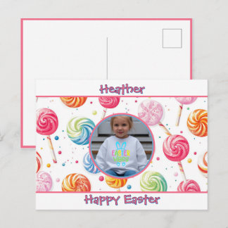 Cartão Postal Foto Personalizada de Lollipop de Páscoa Feliz