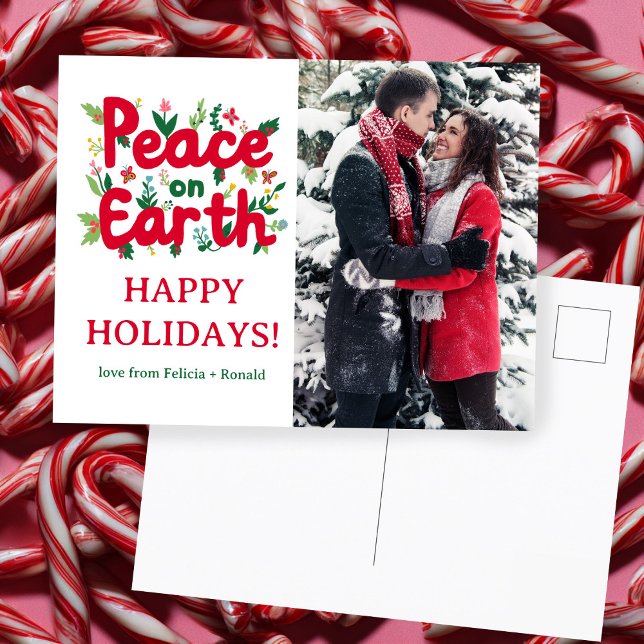 Cartão Postal FOTO PERSONALIZADA DE Natal PEAD ON EARTH Holiday  (PEACE ON EARTH Holiday Xmas Christmas CUSTOM PHOTO Postcard
)