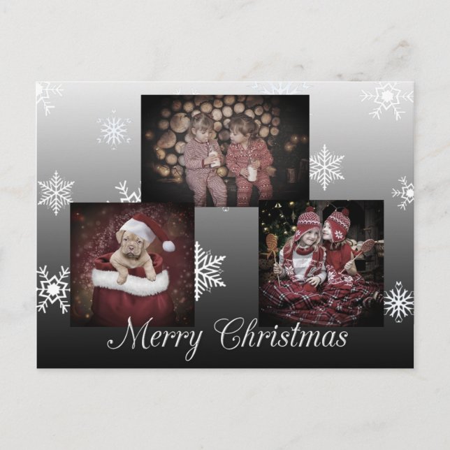 Cartão Postal Foto personalizada de Natal PretoFeliz (Frente)