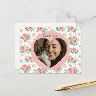 Cartão Postal Foto Personalizada do Coração & Floral Aquarela