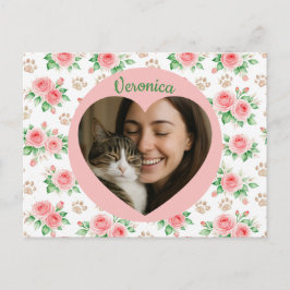 Cartão Postal Foto Personalizada do Coração & Floral Aquarela
