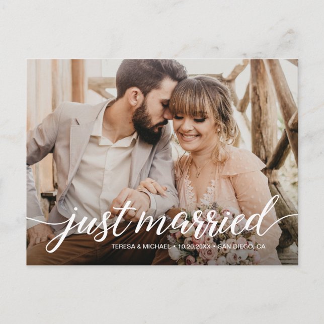 Cartão Postal Foto personalizada do Elopement "Recem casados" Po (Frente)