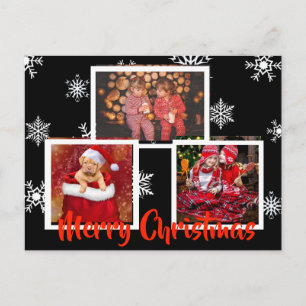 Cartão Postal Foto personalizada do floco de neve de Natal Preto