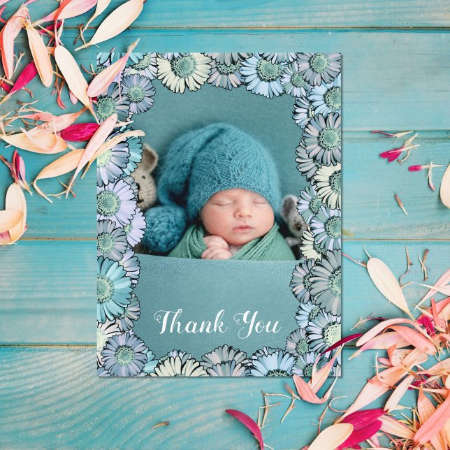 Cartão Postal Foto Personalizada Do Pastel Teal Boho Daisy, Um P (Criador carregado)