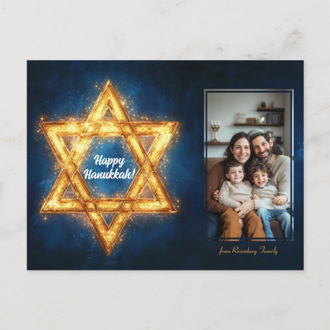 Cartão Postal Foto personalizada Happy Hanukkah ✡️, Estrela de D (Frente)