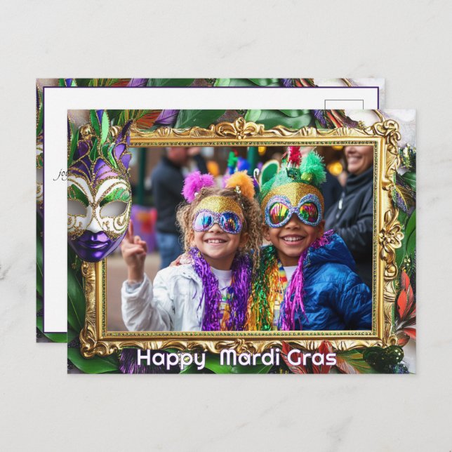 Cartão Postal Foto personalizada 💚 💜 mágica 💛 Mardi Gras (Frente/Verso)