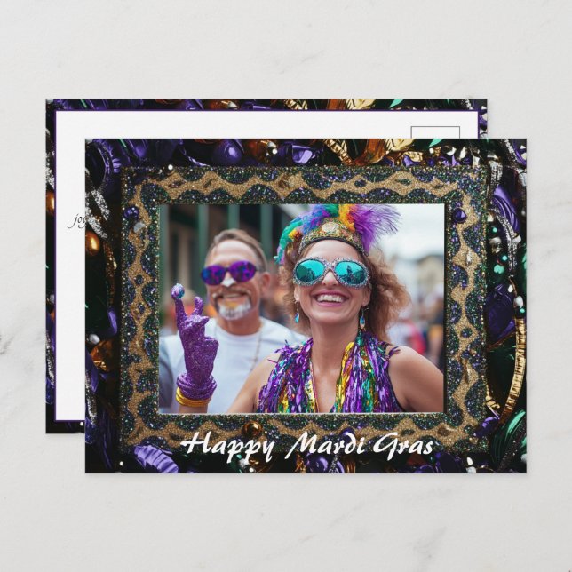 Cartão Postal Foto personalizada 💚 💜 mágica 💛 Mardi Gras (Frente/Verso)