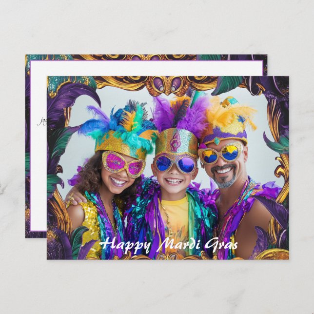 Cartão Postal Foto personalizada 💚 💜 mágica 💛 Mardi Gras (Frente/Verso)