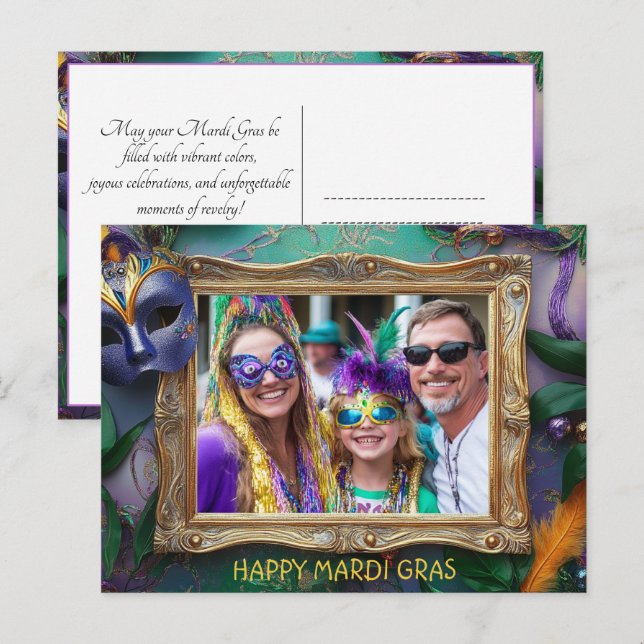 Cartão Postal Foto personalizada Mardi Gras Chaos Frame (Frente/Verso)