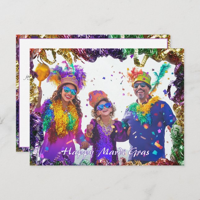 Cartão Postal Foto personalizada💚💜💛 Memórias do Mardi Gras (Frente/Verso)