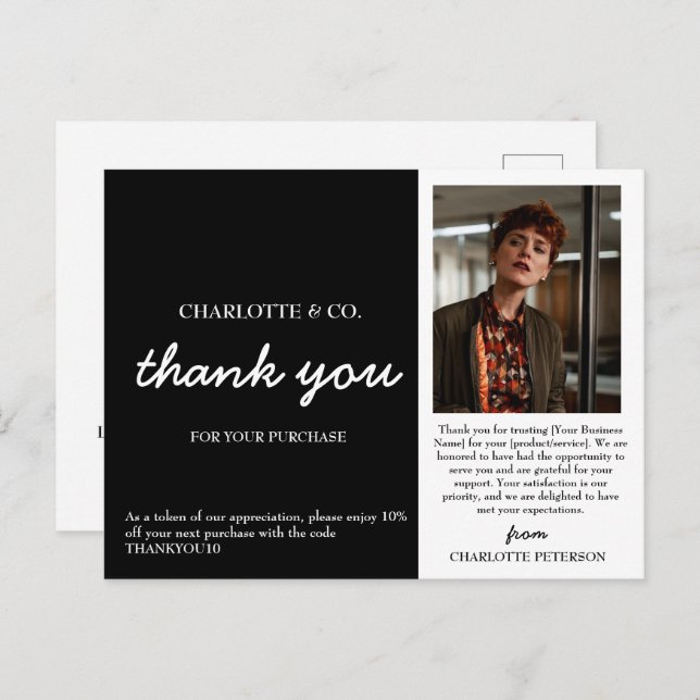 Cartão Postal Foto personalizada para pequenas empresas Obrigado (Frente/Verso)