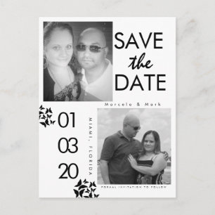 Cartão Postal Foto Preto e Branco Save The Dates Borboleta