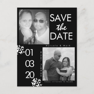 Cartão Postal Foto Preto e Branco Save The Dates Borboleta Cartã