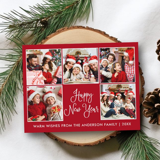 Cartão Postal Foto Red 5 Fotografia Diária Moderna Ano Novo (Customize to change your personalized text size or text style.)