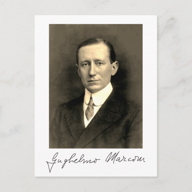 Cartão Postal Foto Retrato e Assinatura de Guglielmo Marconi (Frente)