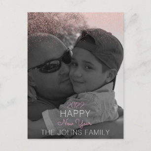 Cartão Postal Foto rosa brilhante de Felizes anos novos simples