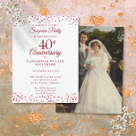 Cartão Postal Foto Ruby Hearts do Surprise Party 40º Aniversário<br><div class="desc">Com delicado rubi,  coração de amor,  confete. Personalize com suas informações especiais sobre a festa de aniversário de rubi de 40 anos em carta chica e foto ao contrário. Projetado por Thisnotme©</div>