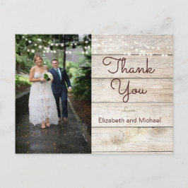 Cartão Postal Foto Rustic Modern Lights Casamento Obrigado